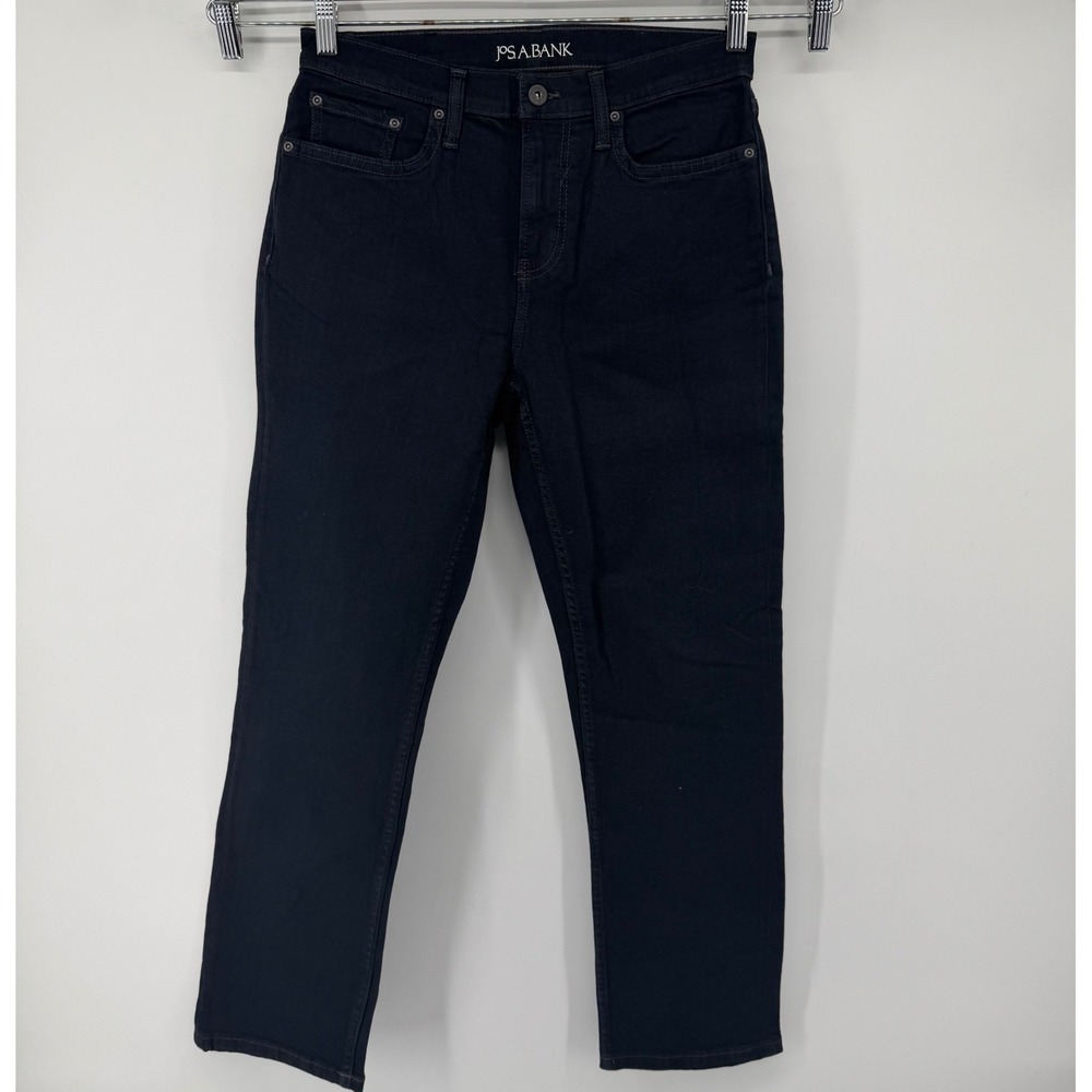 Jos A Bank Jeans Mens 30x30 Dark Indigo Tailored Fit Straight Leg Stretch Denim